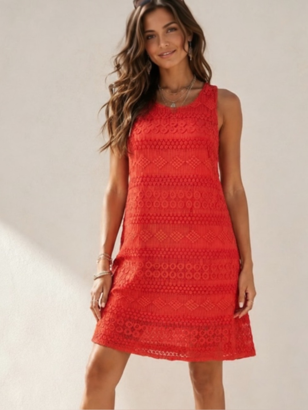$86 Jack Women’s Coral Geometric Embroidery Lace Lined Small Mini Dress